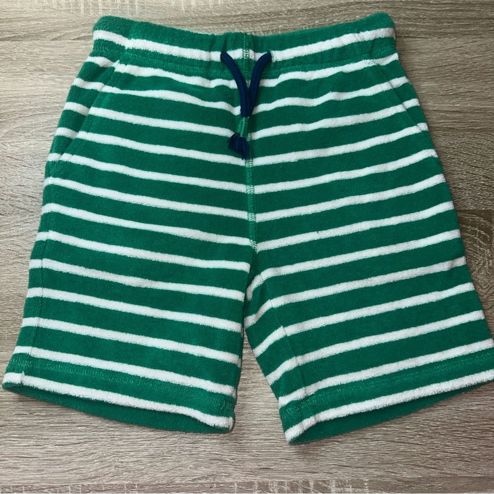 Mini Boden, Green Stripped Terry Cloth Shorts Size 5 Years